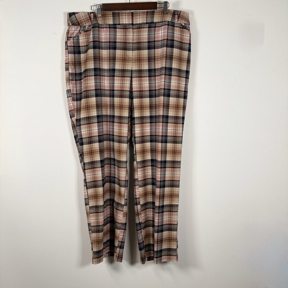 Cato Women's Pant Plaid Career Dress Pant Navy Pink Tan White Size 20 Curvy Plus